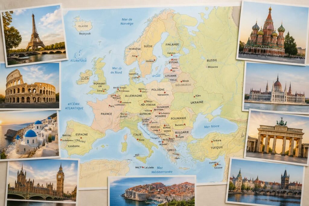 découvrez notre quiz interactif sur les capitales européennes, explorez une carte détaillée et préparez votre voyage en visitant les villes incontournables d'europe.