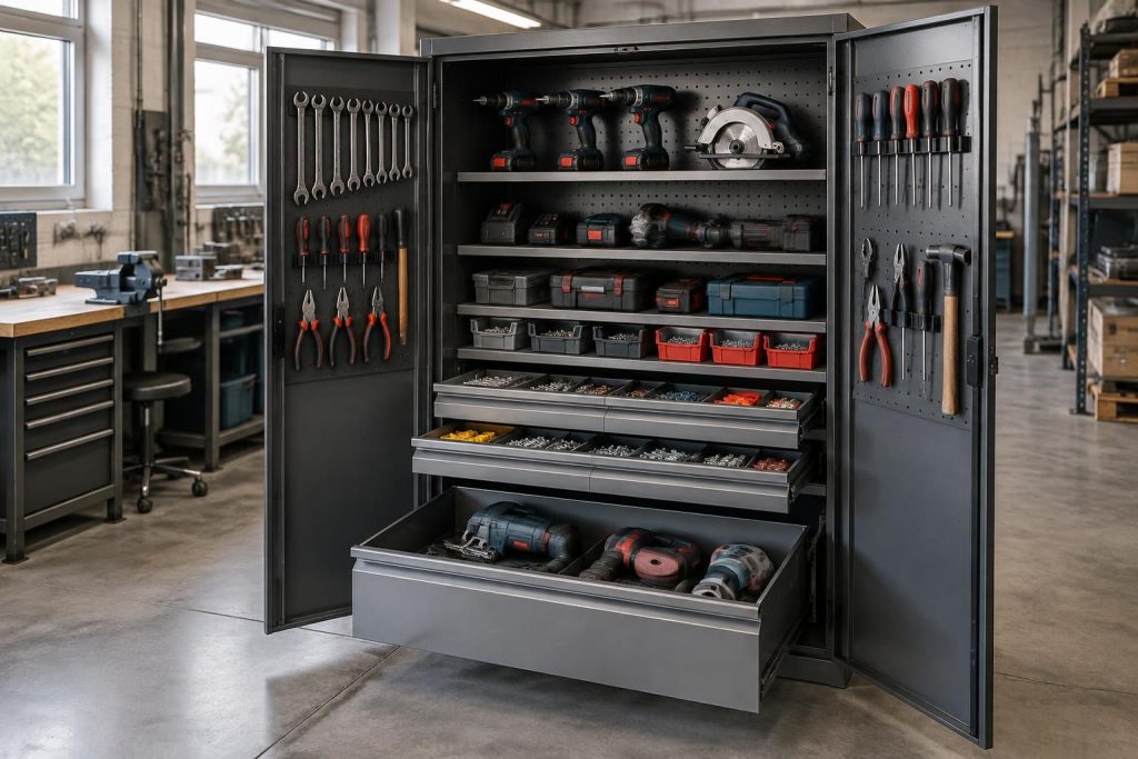 découvrez quelle armoire choisir pour ranger votre outillage industriel et électroportatif : critères de sélection, capacité, sécurité et organisation.
